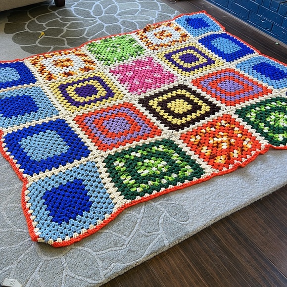 💕GORGEOUS Vintage Granny Square Afghan Crochet Blanket Throw - Picture 10 of 13